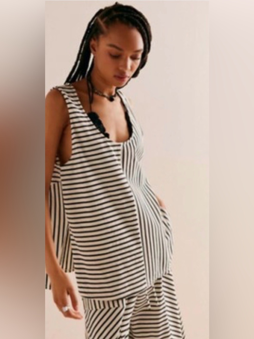 FP Beach - Striped Sleeveless Tunic Top in Black and White